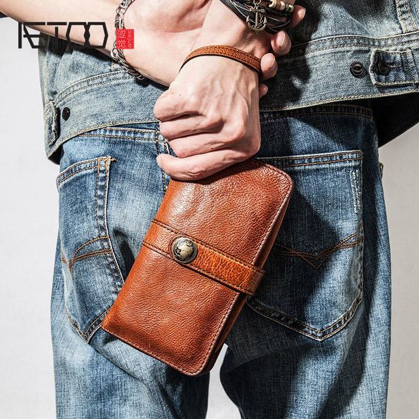 

vintage leather men's wallets, long zipper trendy wallets, Red;black