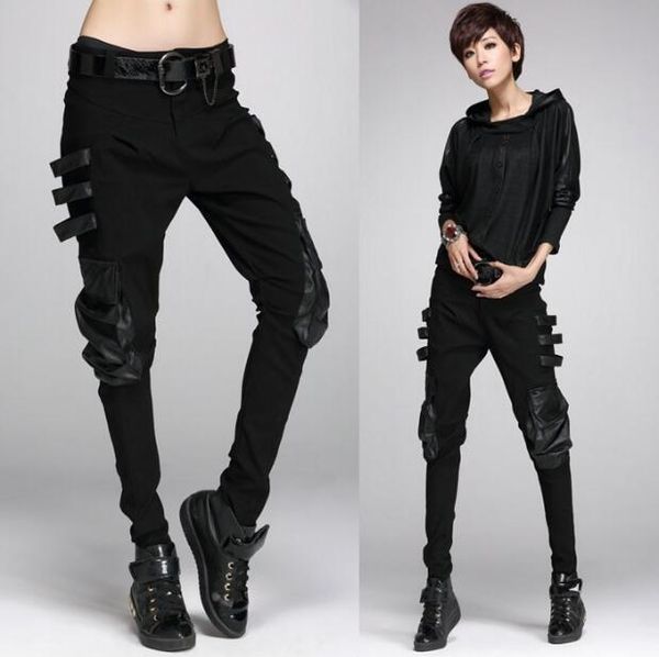 

women's pants & capris 2021 spring and autumn punk style collage pockets feet harem female personality was thin casual tide, Black;white