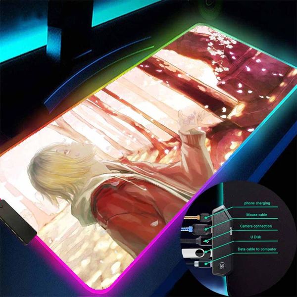 

mouse pads & wrist rests mini office carpet desk mat rubber rgb usb hub 4port non-slip computer beautiful anime gaming pad led