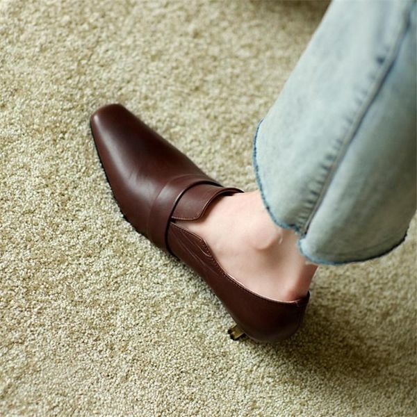 

dress shoes spring 2021 women cow leather square toe chunky heel comfortable all-match single large size 34-42 item no.809-3, Black