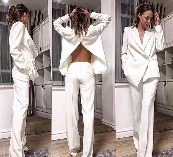 

women's two piece pants white women suits back split work party wear for ladies loose fit blazer+pants business tuxedos guest wedding p