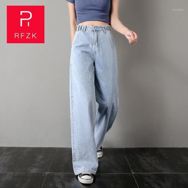 

women's jeans rfzk woman 2021 autumn straight denim trousers female cowboy wash high waist women wide leg jean pants, Blue