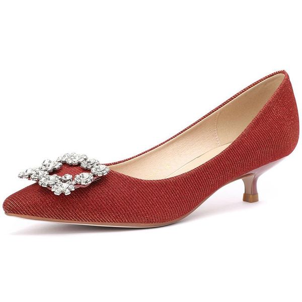 

dress shoes designer women pumps wedding none-woven slip on 3.5cm thin high heels pointed toe shallow rhinestones size 35-42, Black