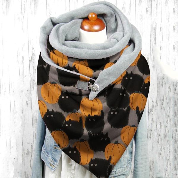 

scarves multicolor women cute cat print scarf lady fashion winter warm casual soft shawl button wraps dustproof, Blue;gray