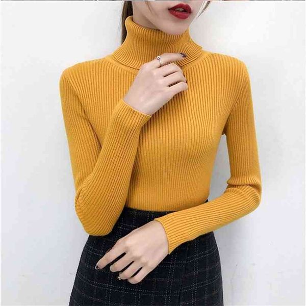 

bonjean winter knitted jumper turtleneck pullovers casual sweater shirt long sleeve tight sweater girls korean 210922, White;black