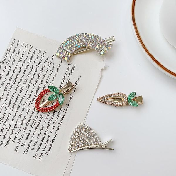 

pcs/set children cute shiny rhinestones fruit carrot ornament hair clips girls alloy barrettes hairpins kids accessories, Slivery;white