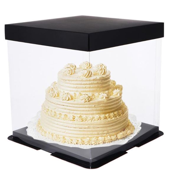 

birthday cake packing box black paper cover transparent gift decors wrap
