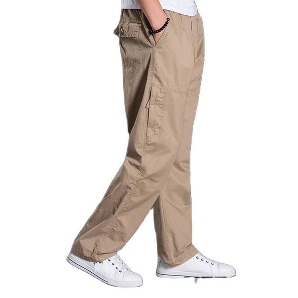 

men's pants autumn summer men cargo zipper pocket cotton safari style plus size 13xl oversize out door straight armygreen, Black