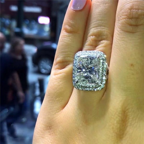 

wedding rings luxury female big crystal geometric ring 925 silver zircon stone fashion bridal love engagement for women, Slivery;golden