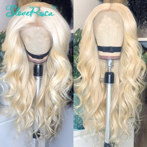 

slove rosa 613 color 13x1x6 t part lace front human hair wigs body wave 150% density for black women brazilian remy, Black;brown
