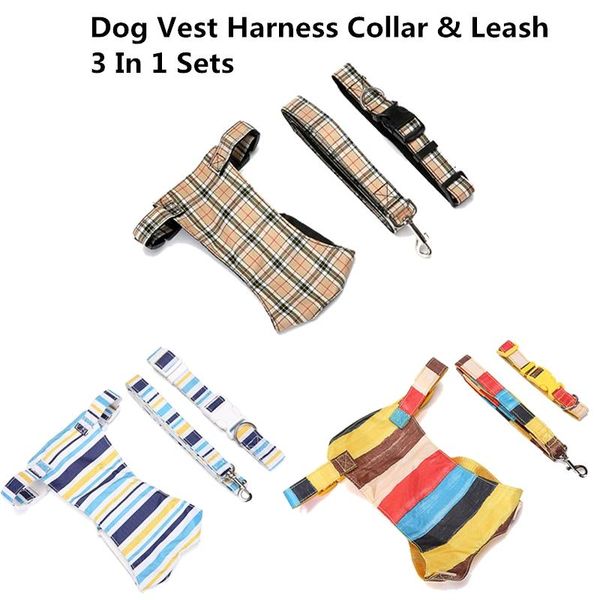 

dog collars & leashes colorful striped pet vest harness collar leash 3 in 1 sets pets walking training strap supplies