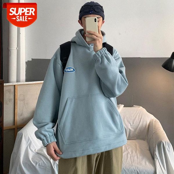 

intfeday net red simple labeling hooded jacket men and women bf thickened fleece sports sweater #cu4h, Black