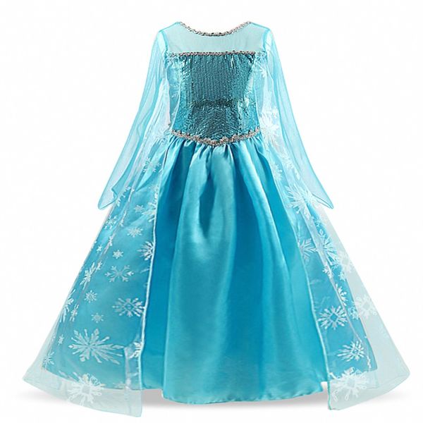 Girls Princess Dress Cosplay Costume Children Kids For Party Sleeveless Blue