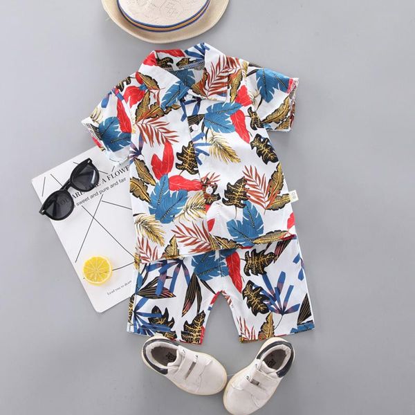 

clothing sets boys clothes baby summer kids floral print button down shirt+shorts pants beach outfits set toddler boy 2pcs, White