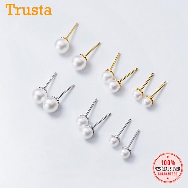 

trustdavis minimalist real 925 sterling silver fashion sweet mini white pearl stud earrings for women wedding jewelry da1100, Golden;silver