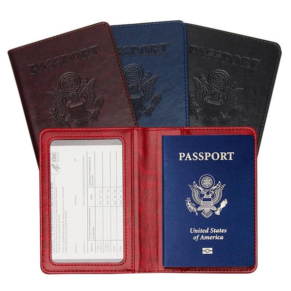 

card holders american cdc vaccination protective cover passport vaccine holder leather combo, Brown;gray