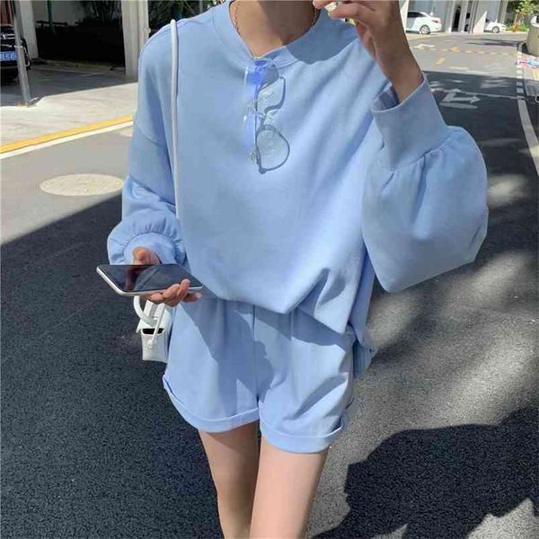 

sweet candy color short set women sweatshirts and shorts female casual two piece summer tracksuits 210421, White