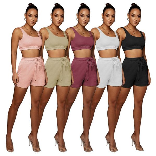 

womens embroidery outfits two piece set tracksuits women summer clothes shorts casual sleeveless sportswear sport suit selling klw6222, Gray