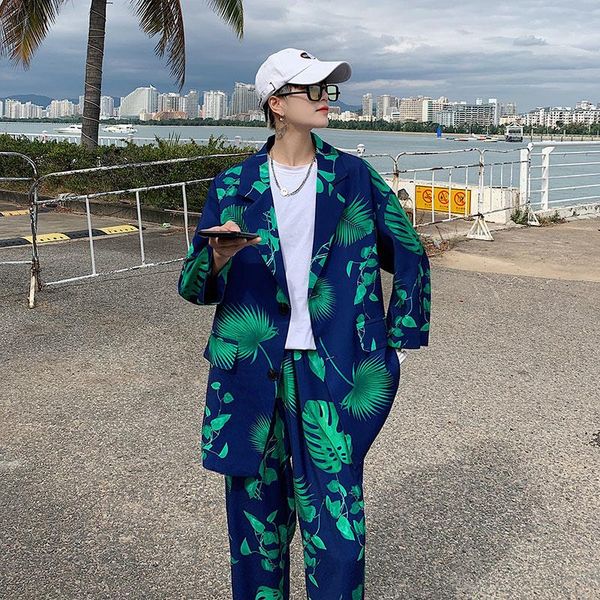 

men's suits & blazers printing suit sets short sleeve jacket 2021 fashion casual pants korean trendy streetwear spring summer clothing, White;black