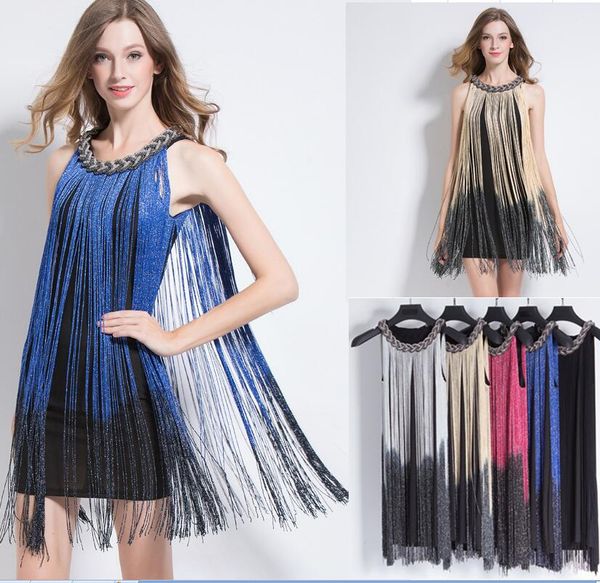 

womens dresses night club fashionable auger round collar wind short skirt long tassel glitter sequins party dress bodycon dress plus size wo, White;black