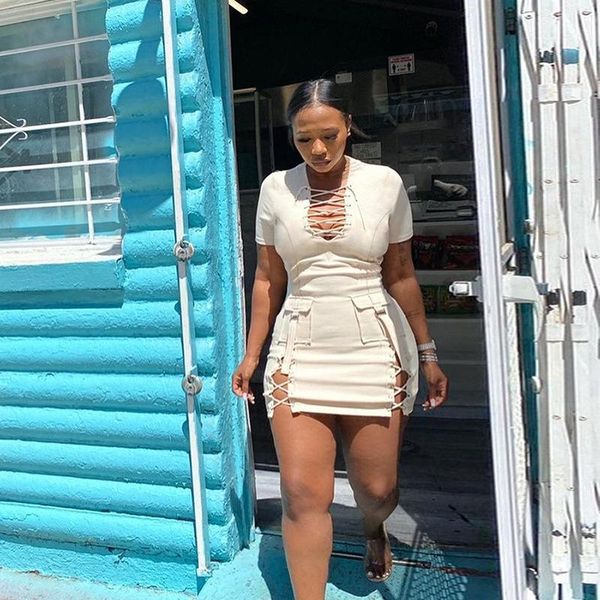 

women's swimwear for women summer dress cover up beach 2021 short sleeve neck bandage slim fit high waist print polyester, White;black