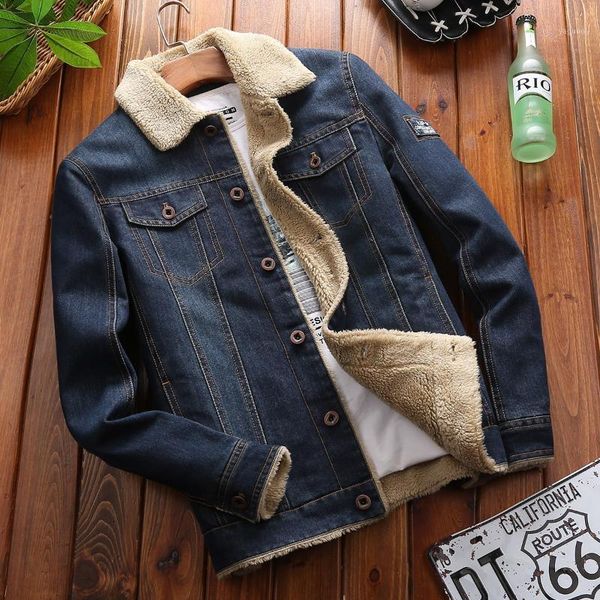 

men's jackets cotton winter in europe and the cross-border add wool with thick warm loose lambs denim jacket coat, Black;brown
