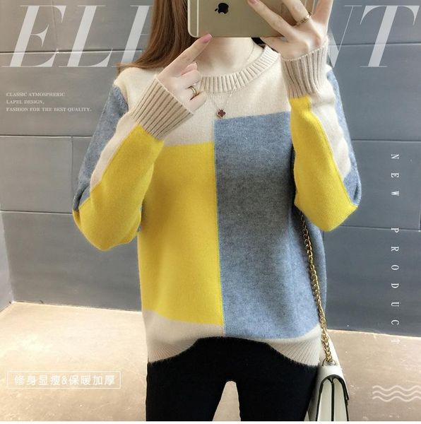 

women's sweaters womens 2021 winter o neck sweater women pullover jumper knitted pull femme hiver truien dames #04, White;black