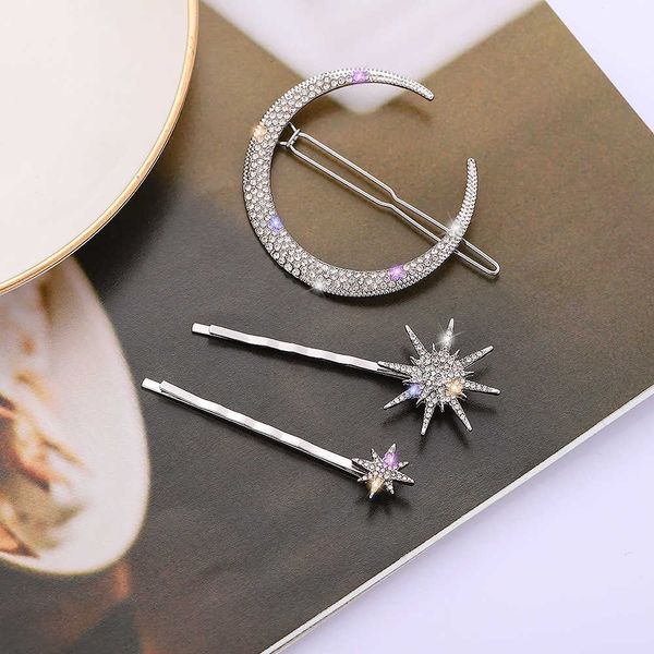 

hefeng hair ornament geometric inlay diamond tai ali moon snowflake star hairpin suit one clip, Golden;silver