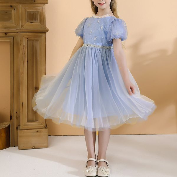

girls blue dress ball gown baby girl princess sweet birthday party dresses childrens costumes kids fashion puff sleeve clothing, Red;yellow