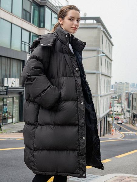 

coldbreak 1pc zip up snap button hooded puffer coat p9om#, Black