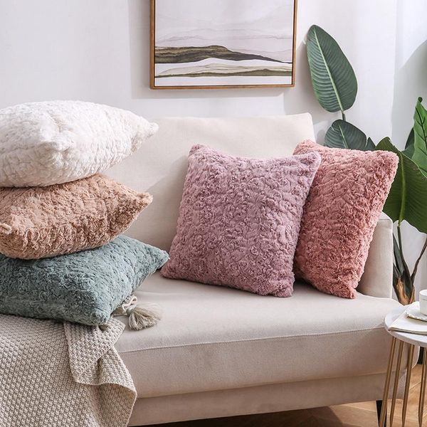 

cushion/decorative pillow 45*45 solid flocked cushions pillowcase plush throw cushion cover home decor outdoor garden sofa decorative