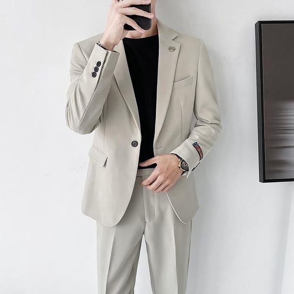 

men's suits & blazers oimg casual suit temperament sportsman one button handsome beige two-piece, White;black