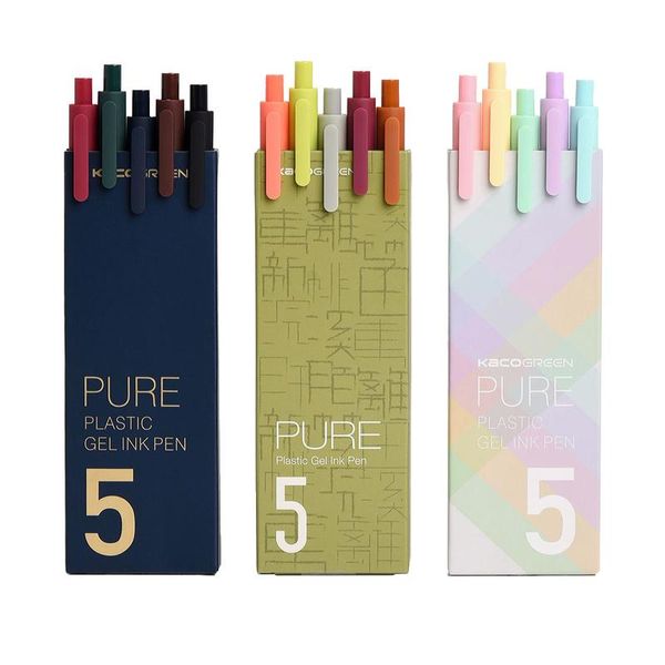 

gel pens 5pcs/box kaco cute retractable vintage pen fine 0.5mm kawaii stationery for kids school office supplies