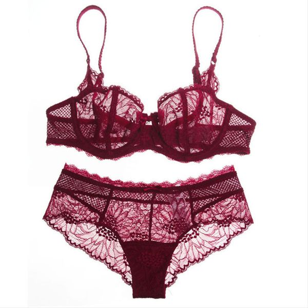 

bra set thin women's breathable lace sexy, Red;black