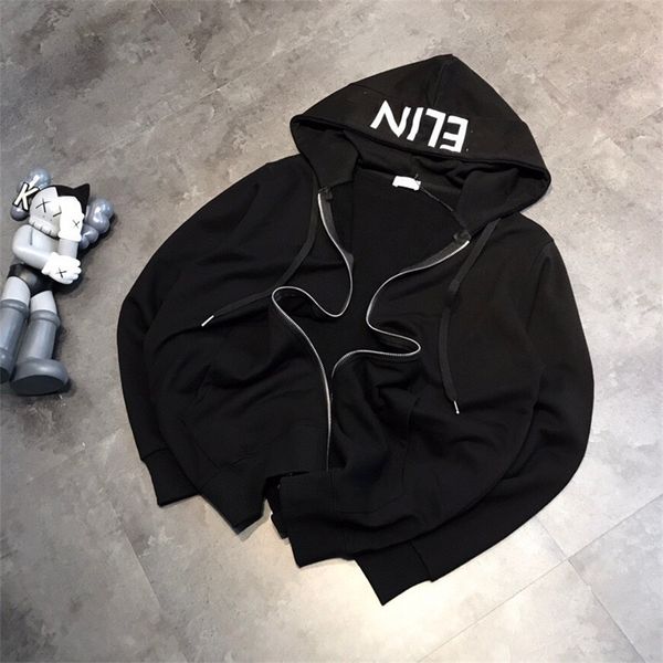 

sweater]2022 spring and autumn trend hooded splicing male and female couple terry cotton zipper jacket, Black