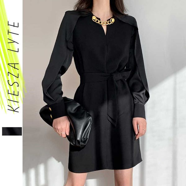 

trendy spring fashion women elegant blouse dress vintage slim black mini shirt vestidos 210608, Black;gray