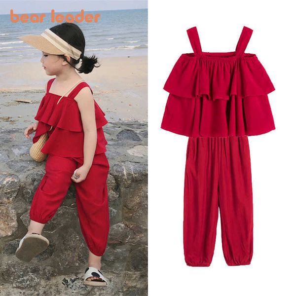 

bear leader girls casual clothing sets summer sleeveless ruffles t-shirt pants outfits 2pcs for kids baby layered clothes suits y0909, White