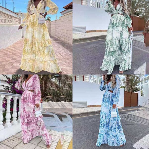 

2021 new style temperament hollow v-neck big swing dress women, White
