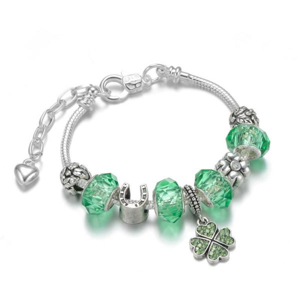 

new diy creative diamond panjia alloy beaded clover pendant bracelet, Black