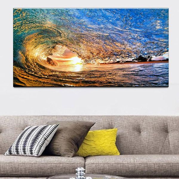 

paintings colorful sun ocean sea waves canvas seascape painting cuadros abstract modern poster and print art scenery wall picture home
