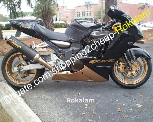 Para Kawasaki Ninja ZX12R 00 01 ZX 12R 2000 2001 ZX-12R Gold Black Motorycycle Fairket Kit (moldagem por injeção)