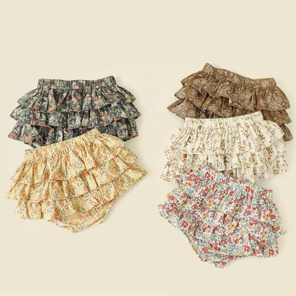 

vintage floral girls skirt summer cotton children shorts baby clothing dance training kids with 1 2 3 4 skirts, Blue
