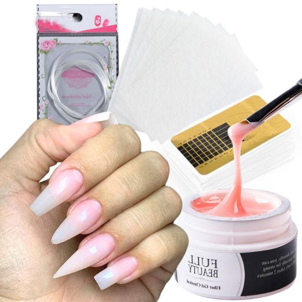 

nail art kits 3pcs/set extension gel kit 15ml polish silk fiberglass forms brush finger extensions tools manicure set nf1800