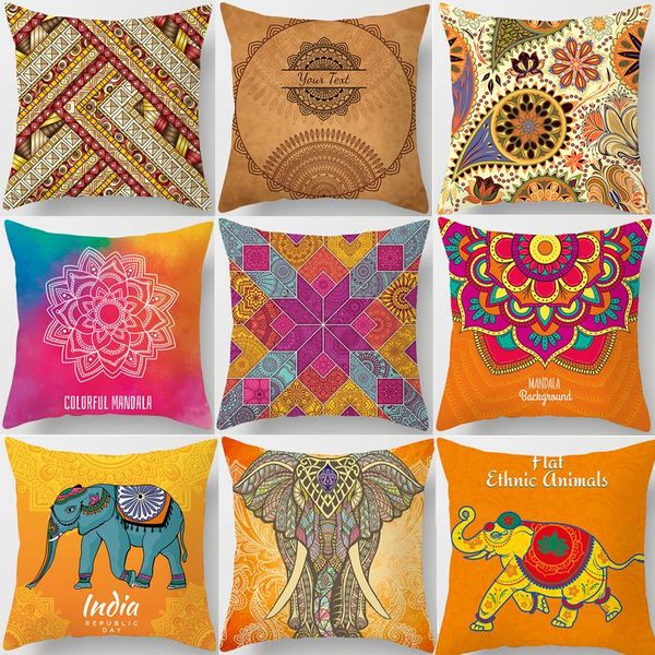 

cushion/decorative pillow mandala printing cushion cover india orange polyester decorative pillowcase home accessories sofa case almohada