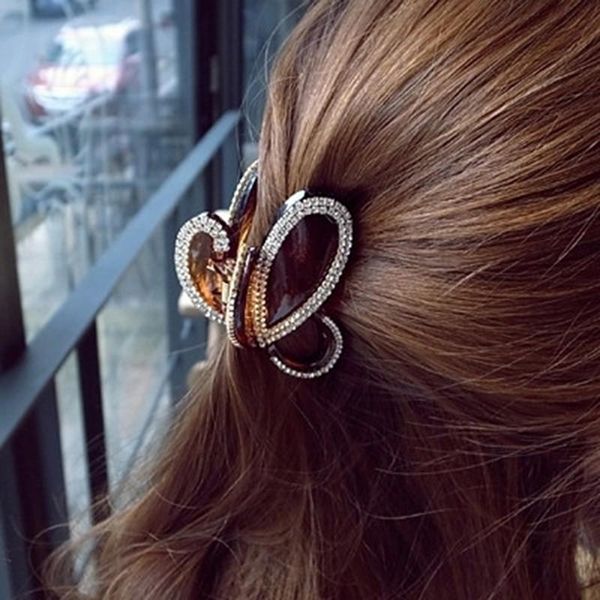 

hair accessories black/brown color butterfly claw clip for women rhinestone clamp hairpins barrettes headwear gifts