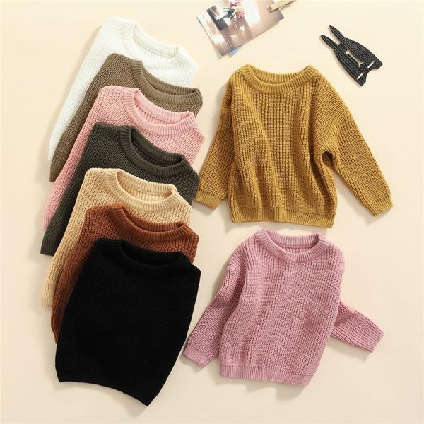 

pullover arrival baby girl clothes solid color o-neck sweater loose fit long sleeve knitted for autumn winter 2021, Blue