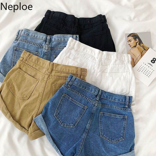 

neploe denim shorts women summer 2021 new button fly zipper pockets ladies bottoms korean casual wide leg shorts femme 1b388, White;black