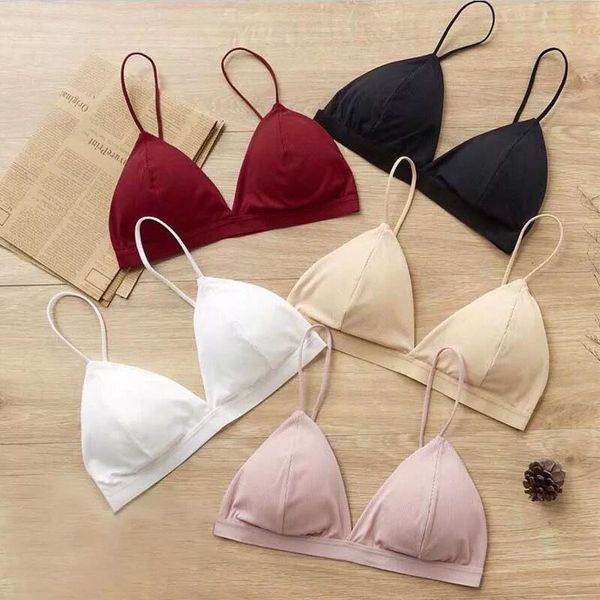 

summer comfortable cotton bras for women thin french style bralette deep v triangle cup cross beauty back bra small size s, Red;black