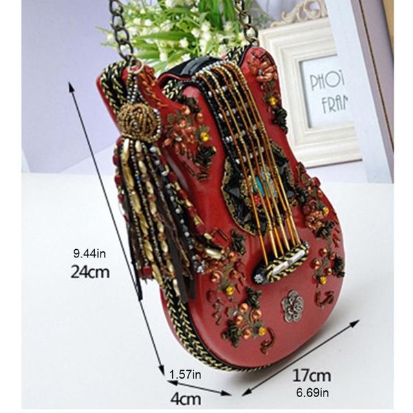 

fashion women shoulder bag guitar design ladies chain beaded crossbody bags vintage messenger j60d evening