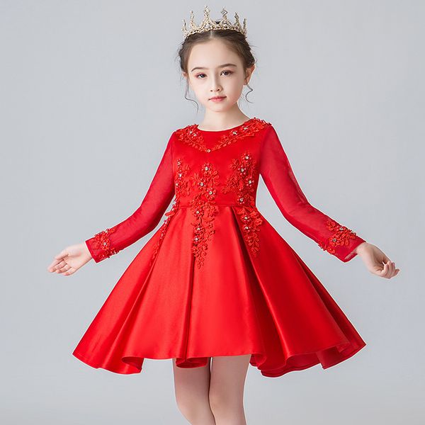 

christmasgirls dresses long sleeve bud silk bowknot clothes wedding party dress for girl children's princess dresses 210329, Red;yellow